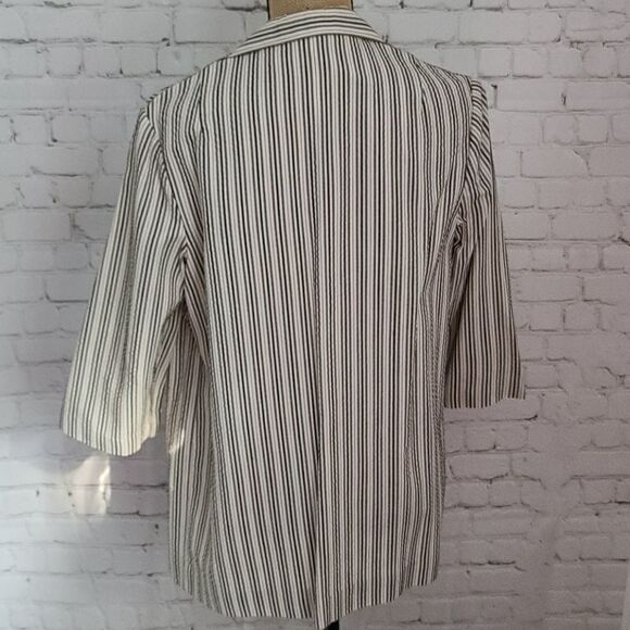 Vintage 70s Black Brown Striped Open Front Blazer - Picture 5 of 15